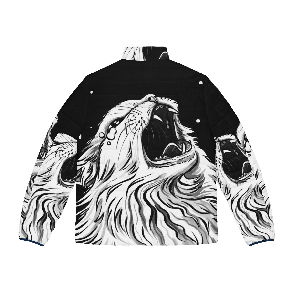 Thurston the screaming cat printed on a black puffer jacket - Back