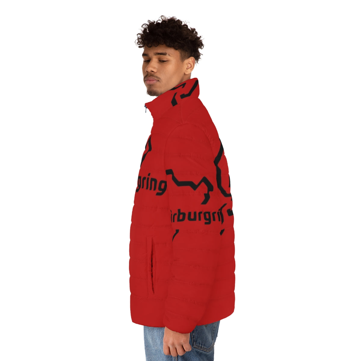 Puffer jacket with Nürburgring and high-performance car graphics - men side left