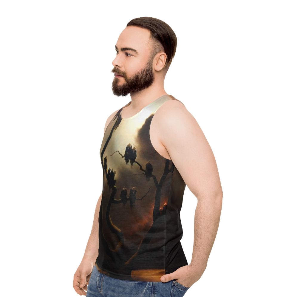 Retro surreal ghost tree unisex tank top - men side