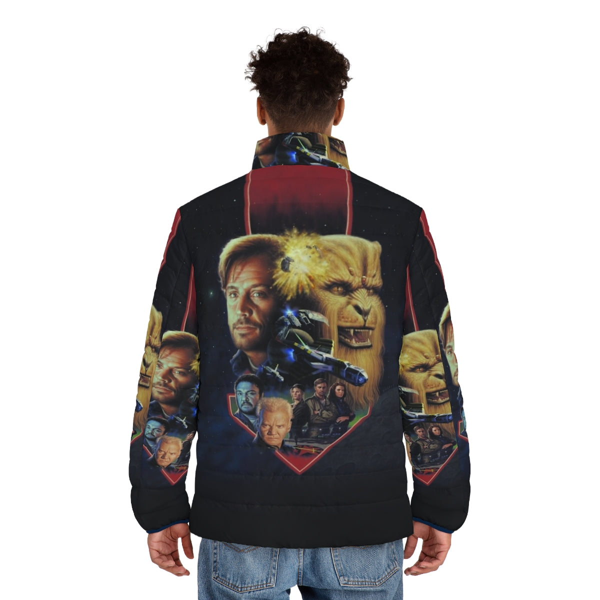 Puffer jacket featuring the iconic "Wing Commander III" key art cover design - men back