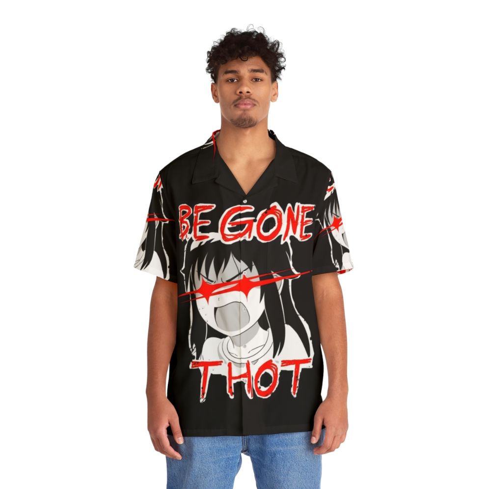 Angry "Be Gone Thot" Hawaiian Shirt with Red Eyes Design - Lifestyle