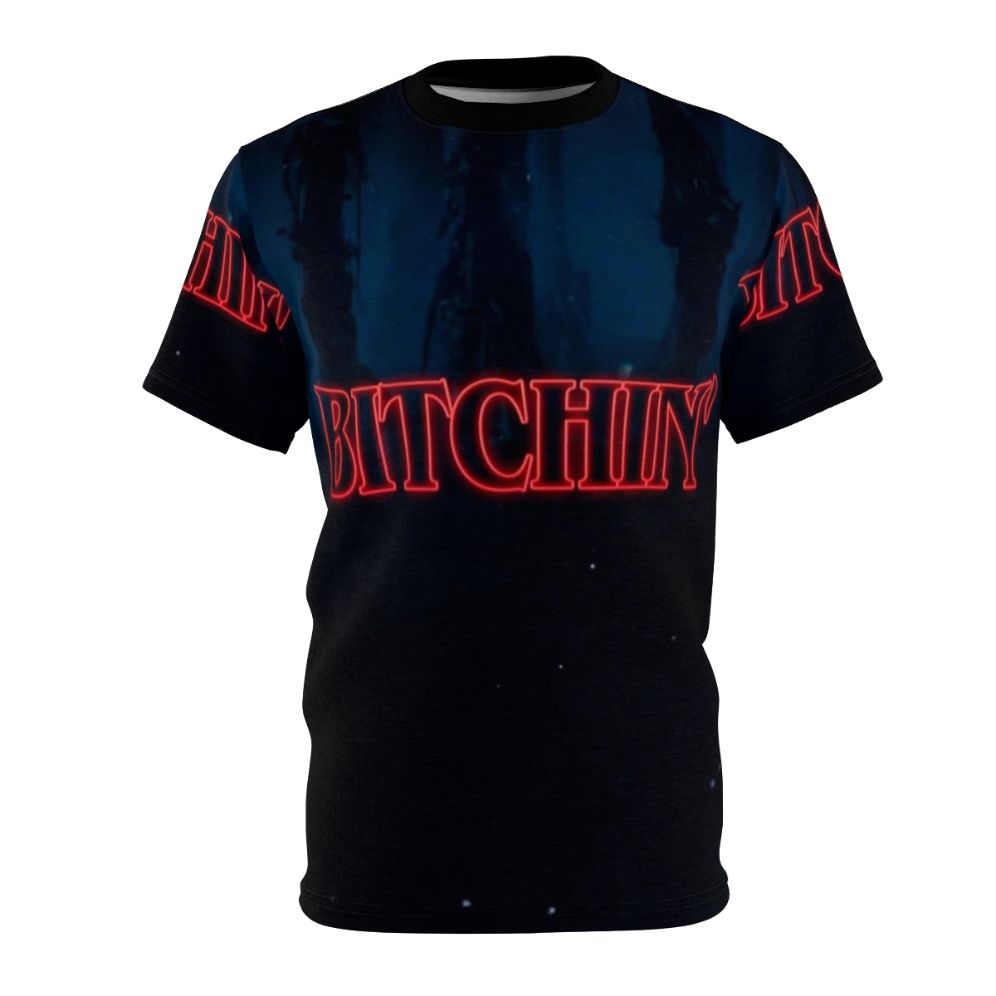 Bitchin sci-fi inspired all-over print t-shirt with Stranger Things imagery