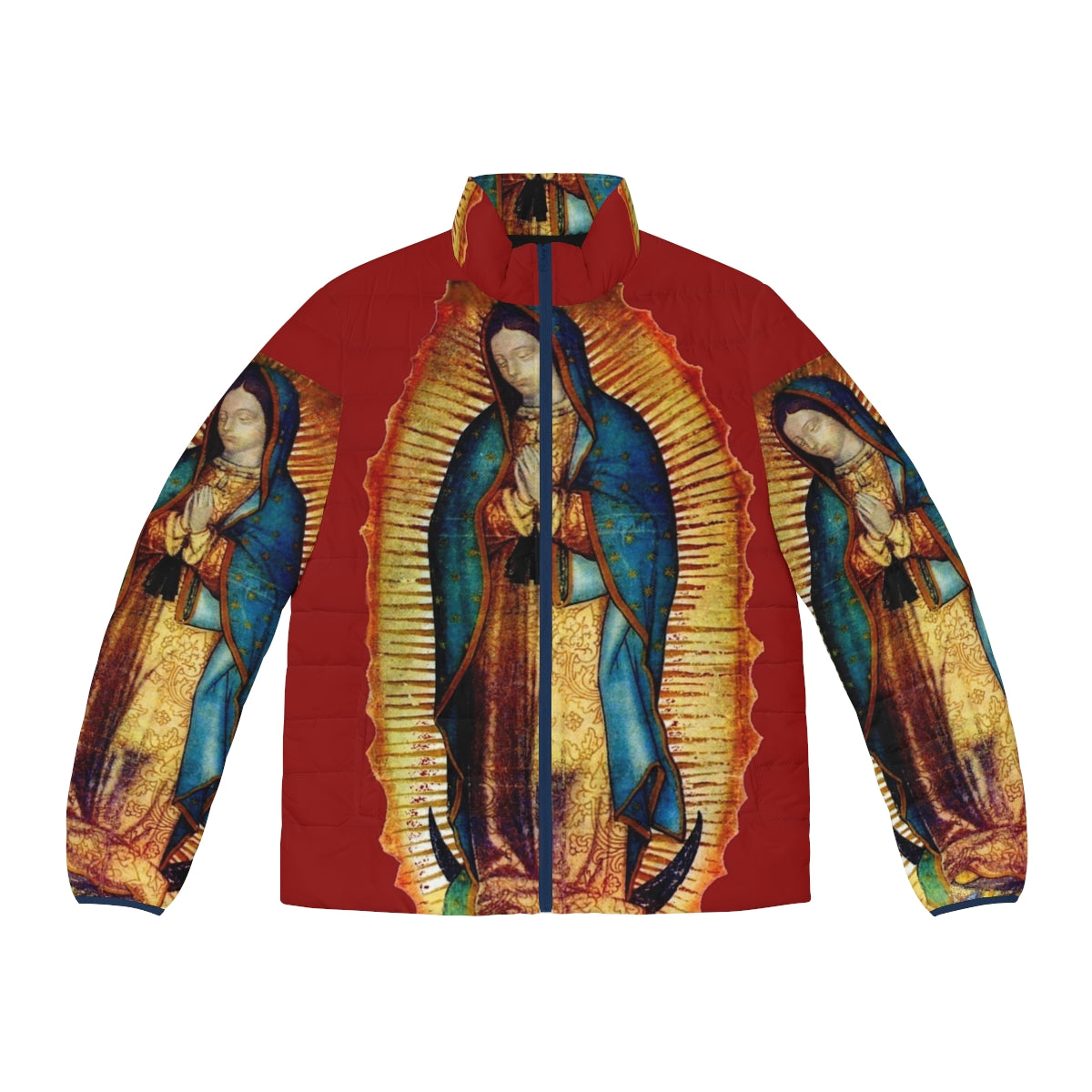 Our Lady of Guadalupe Puffer Jacket with Blessed Virgin Mary Tilma Replica Design