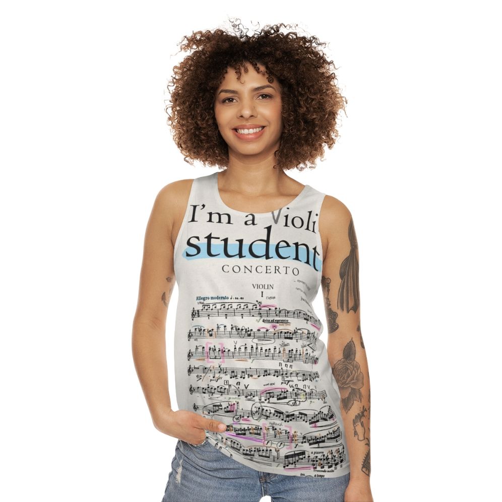 Violin student unisex tank top with music notes - women