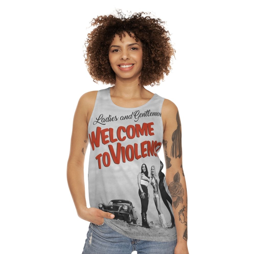 Unisex tank top featuring vintage cult movie graphics - women