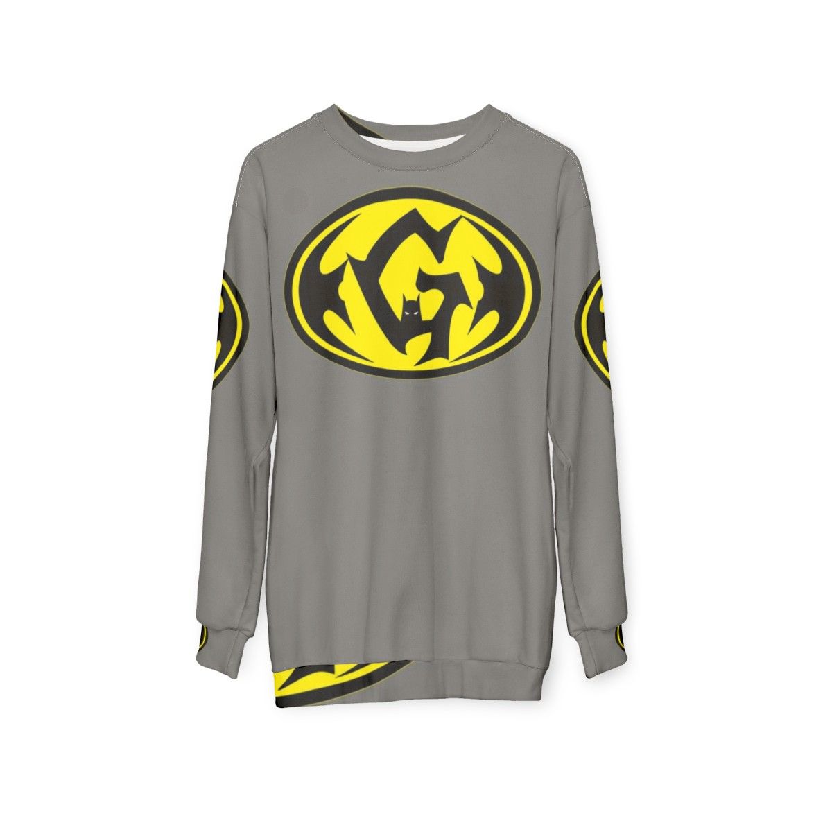 Bat letter sweatshirt with superhero alphabet design - hanging