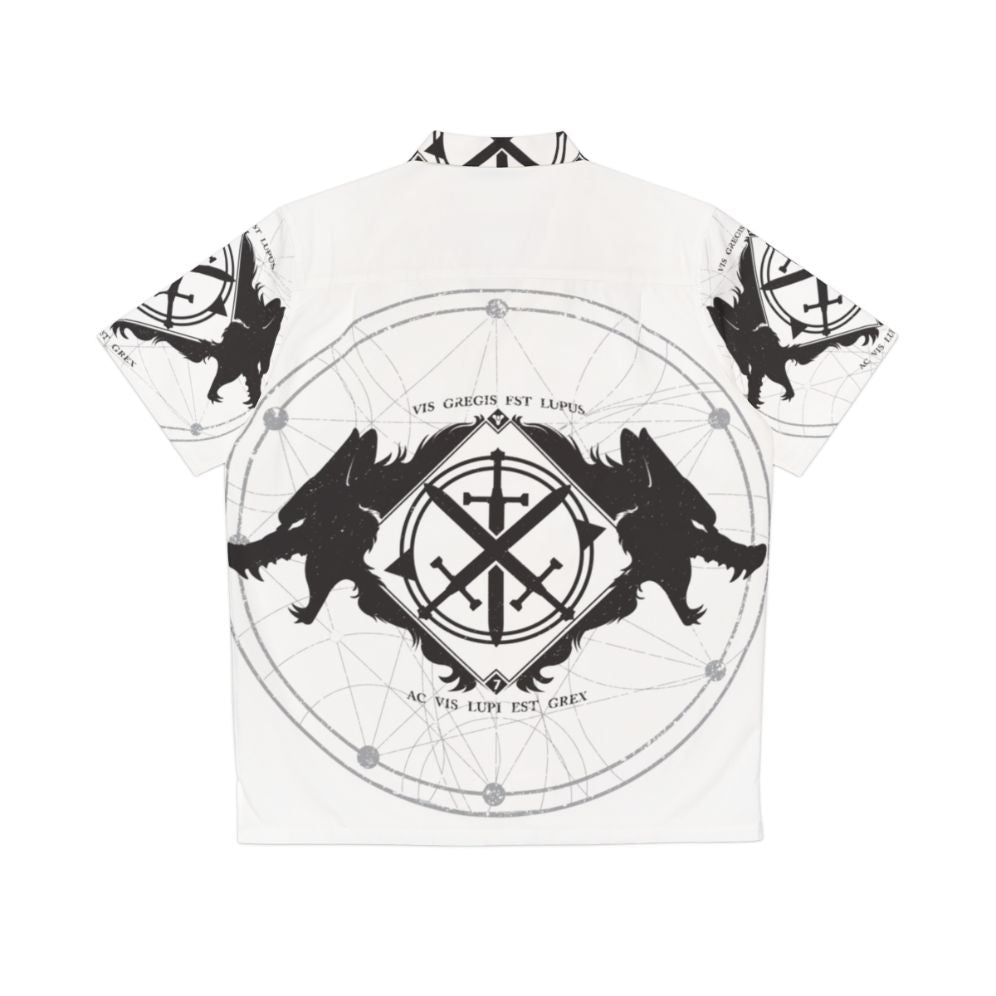 Destiny inspired "Strength of the Wolf" black and white Hawaiian shirt - Back