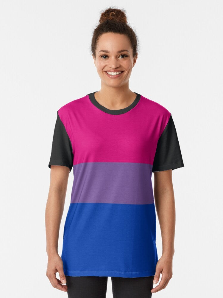 Bisexual pride flag graphic on a white t-shirt - Women