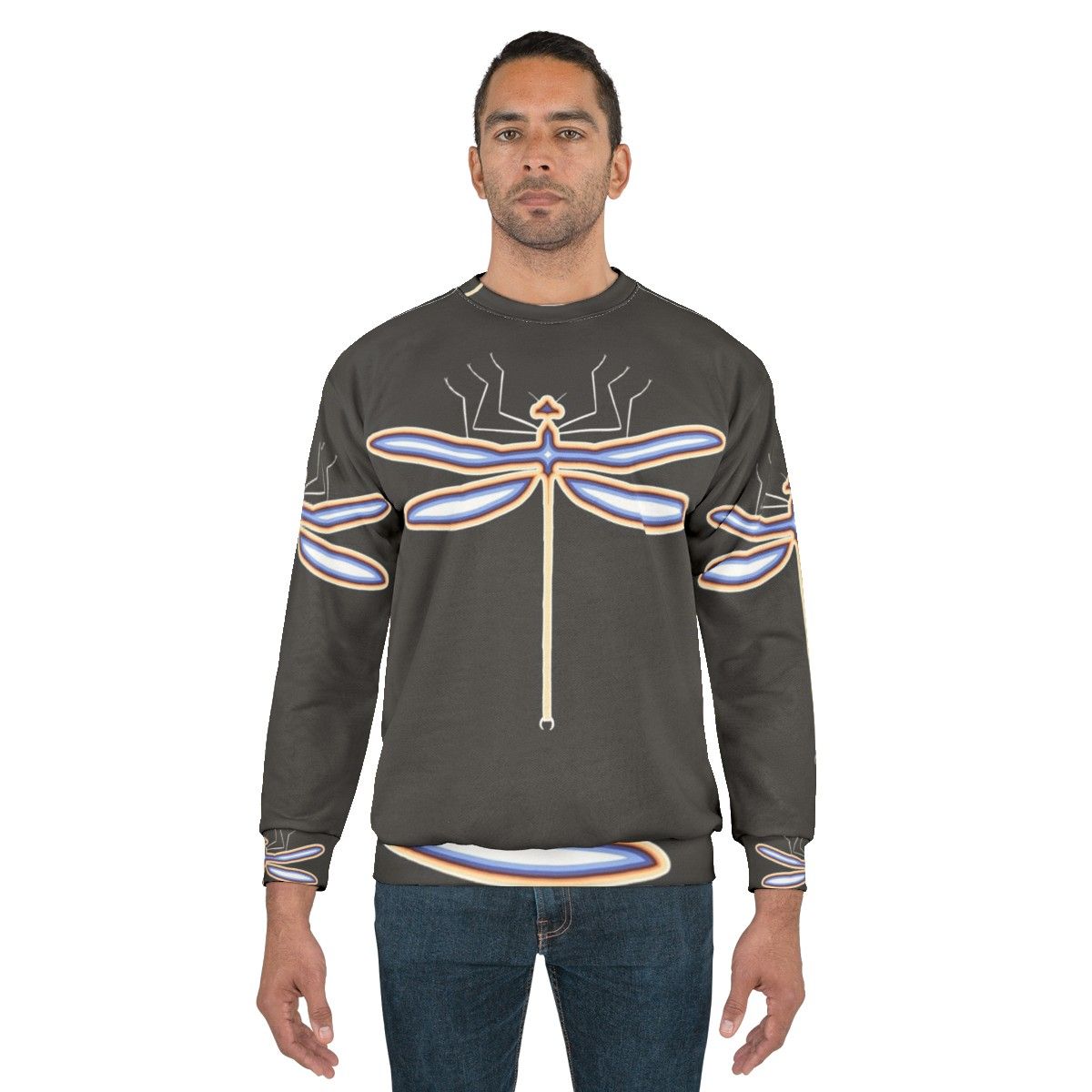 Dragonfly Legendary Animals Sweatshirt with Colorful Abstract Design - men