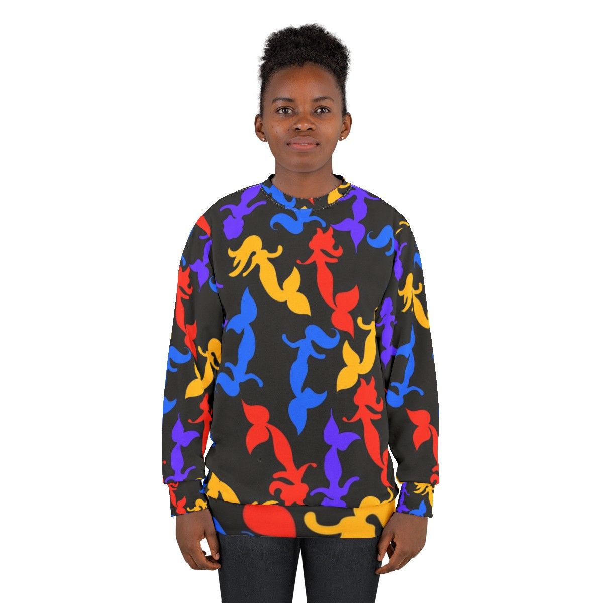 Mermaid pattern sweatshirt with a retro rainbow design - women