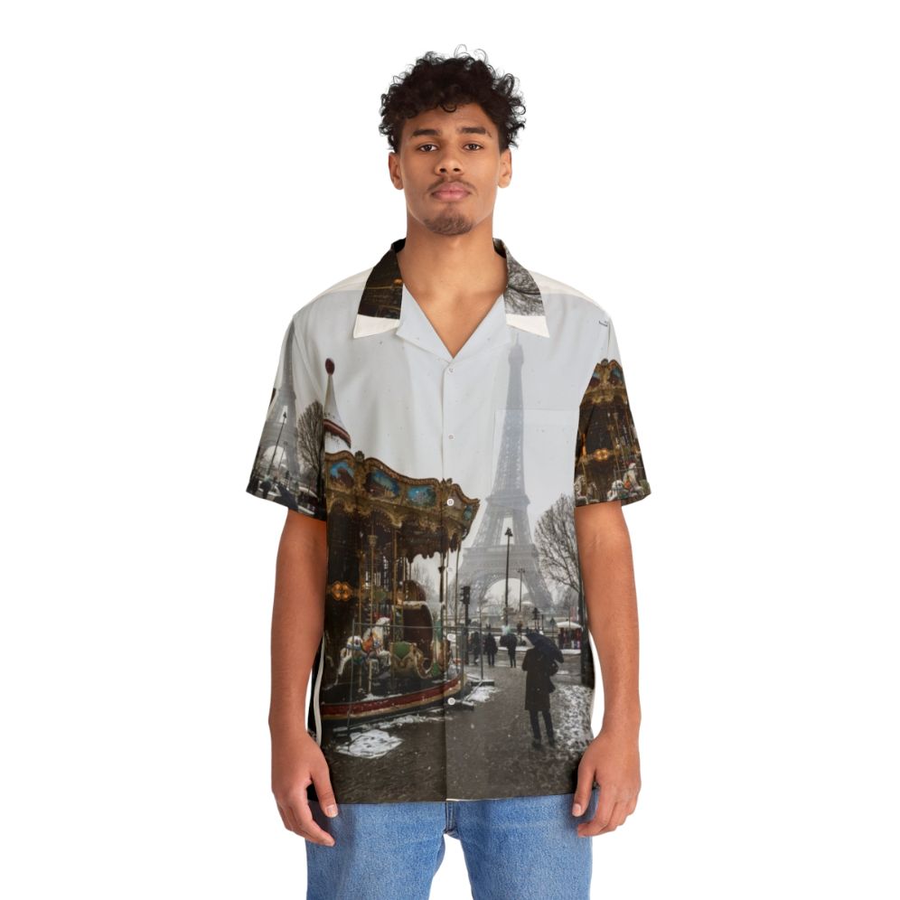 Parisian Winter Hawaiian Shirt with Eiffel Tower Design - People Front