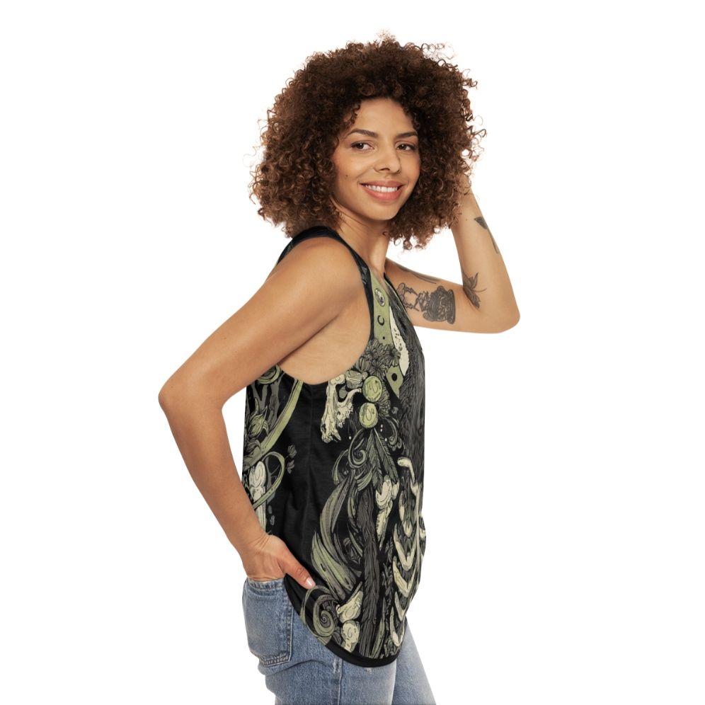 Unisex werewolf skull graphic tank top - women side