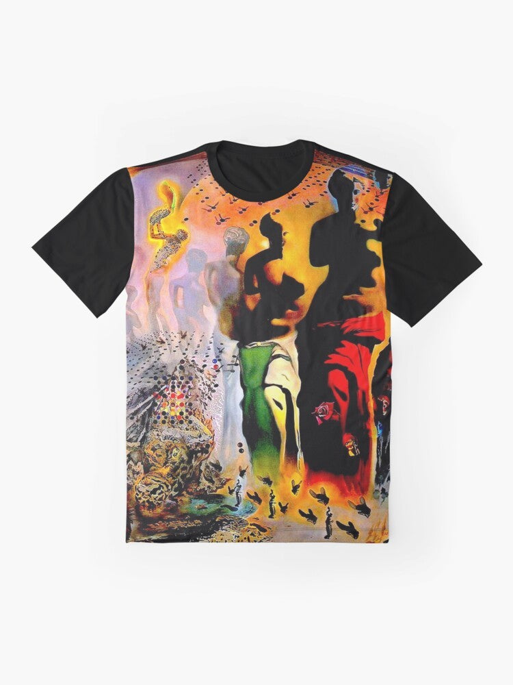 Vintage t-shirt featuring a surreal, abstract print inspired by the Venus de Milo sculpture and the artworks of Salvador Dali. - Flat lay