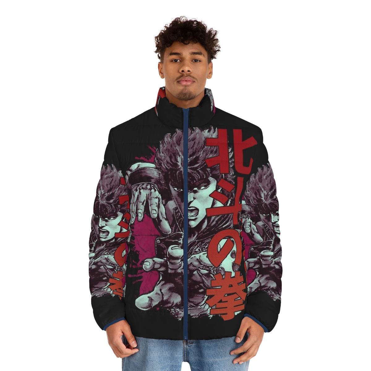 Kenshiro 02 Puffer Jacket with Fist of the North Star Anime inspired design - men front