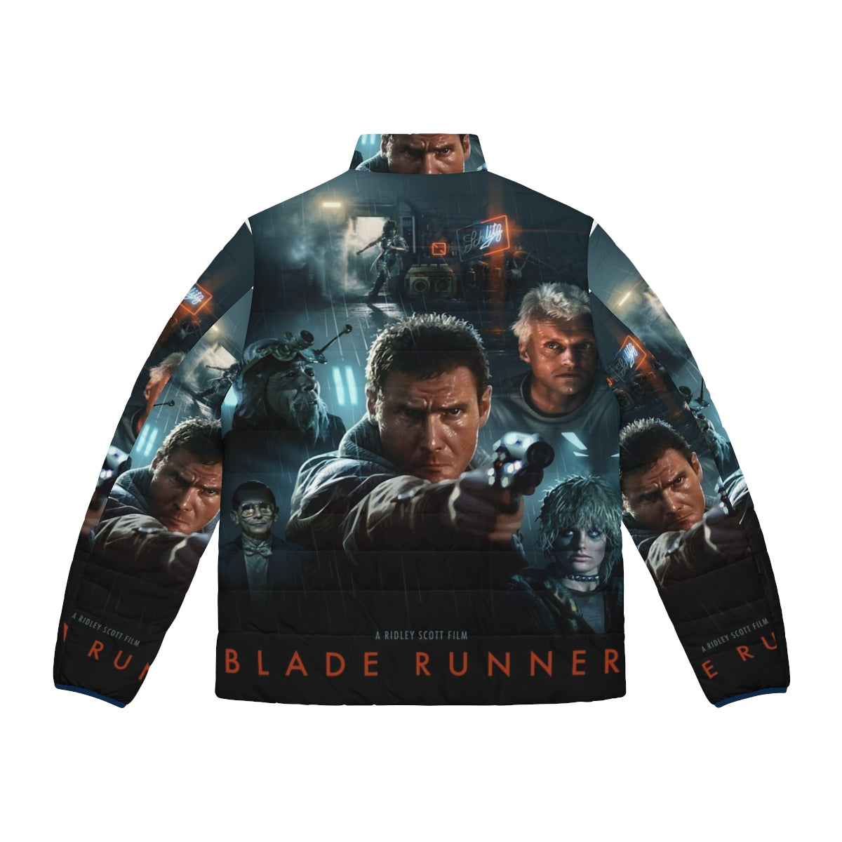 Blade Runner Inspired Retro Futuristic Puffer Jacket featuring classic sci-fi design - Back