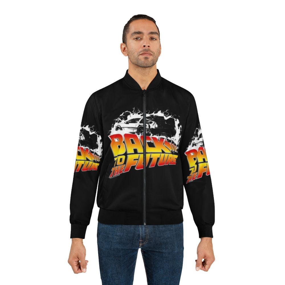 Back to the Future DeLorean Stencil Fan Art Bomber Jacket - Lifestyle