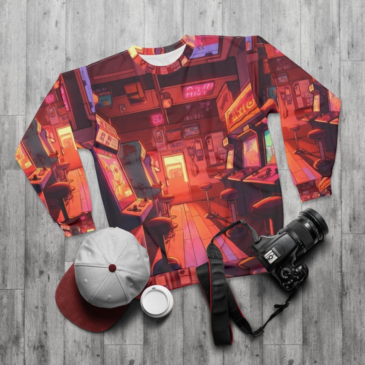 Arcade Hall In Hawkins Stranger Things Sweatshirt - flat lay