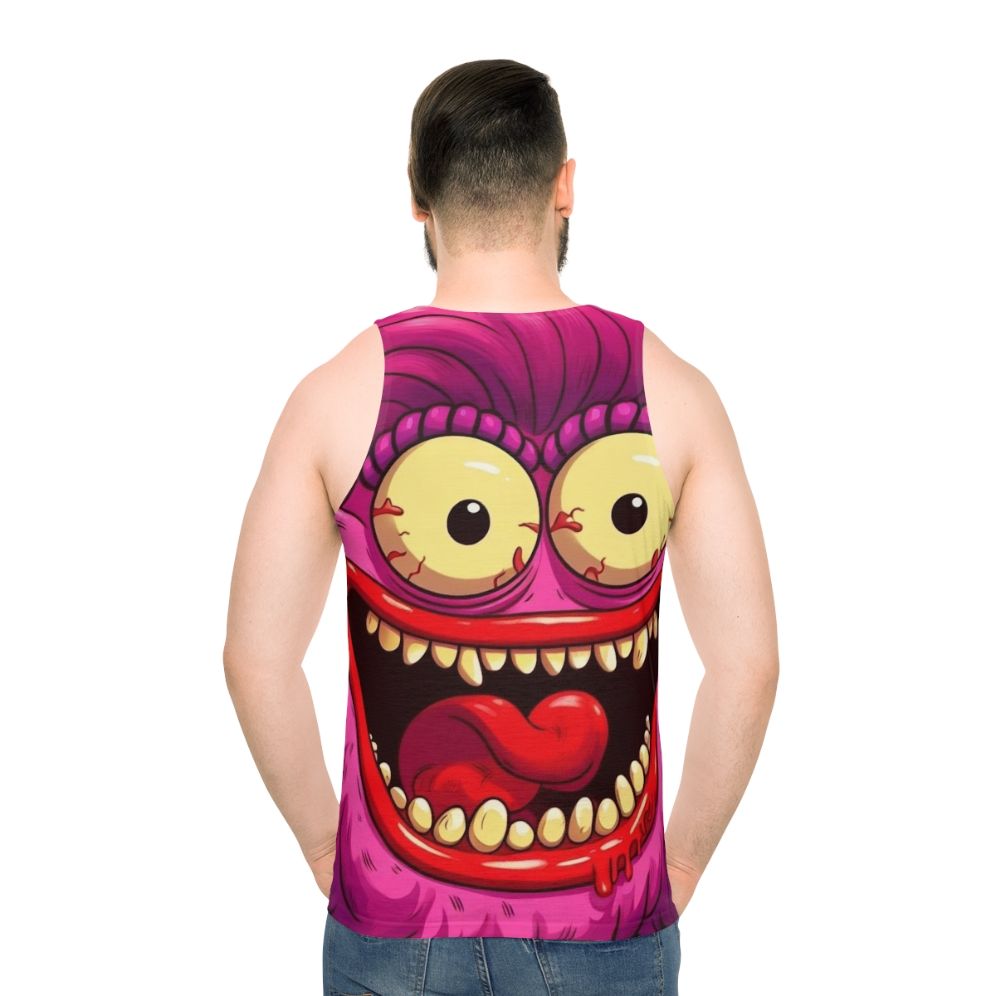 Vibrant sassy big mouth hormone monster unisex tank top - men back