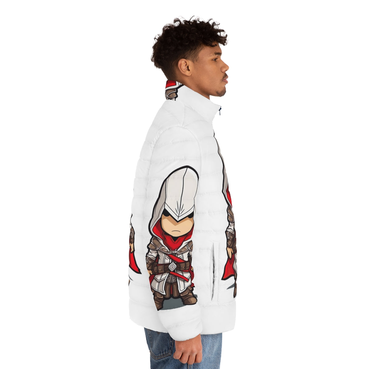 Assassin's Creed Chibi Puffer Jacket featuring a cute and stylized character design - men side right