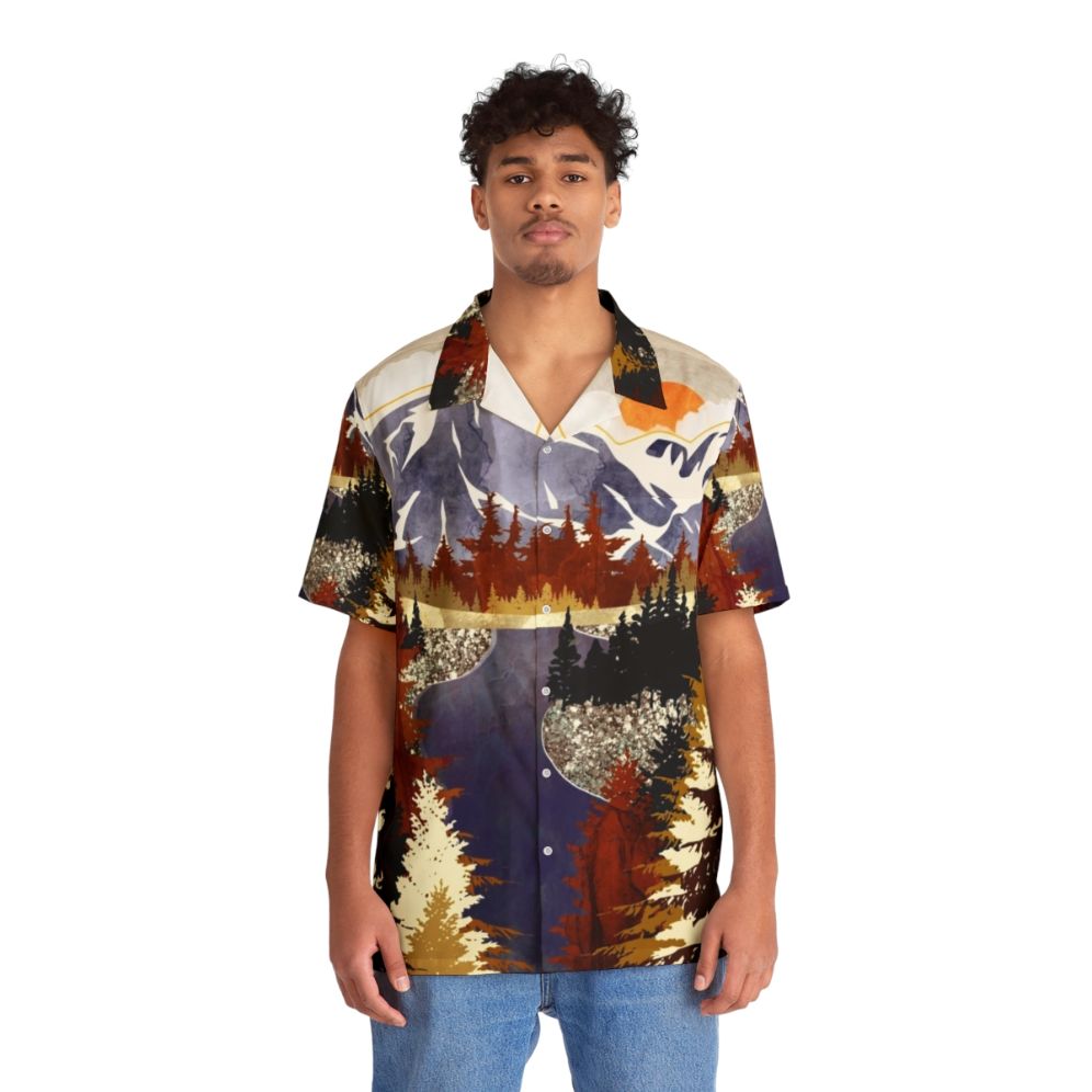 Autumn River Hawaiian Shirt with abstract landscape design - People Front