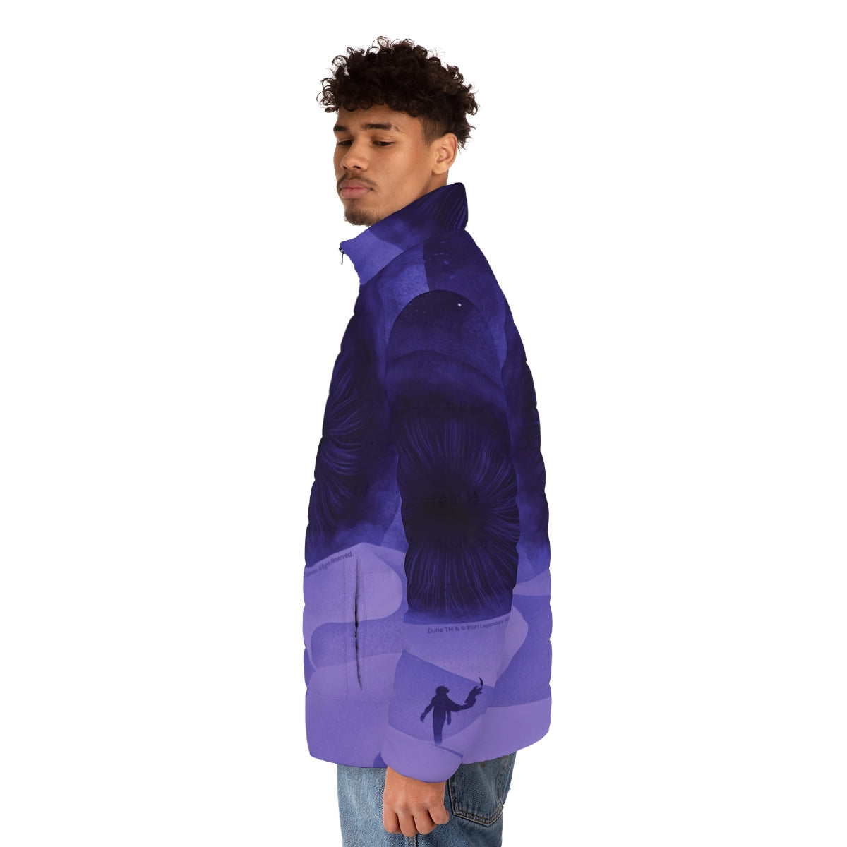 Purple moons puffer jacket inspired by the Dune movie - men side left