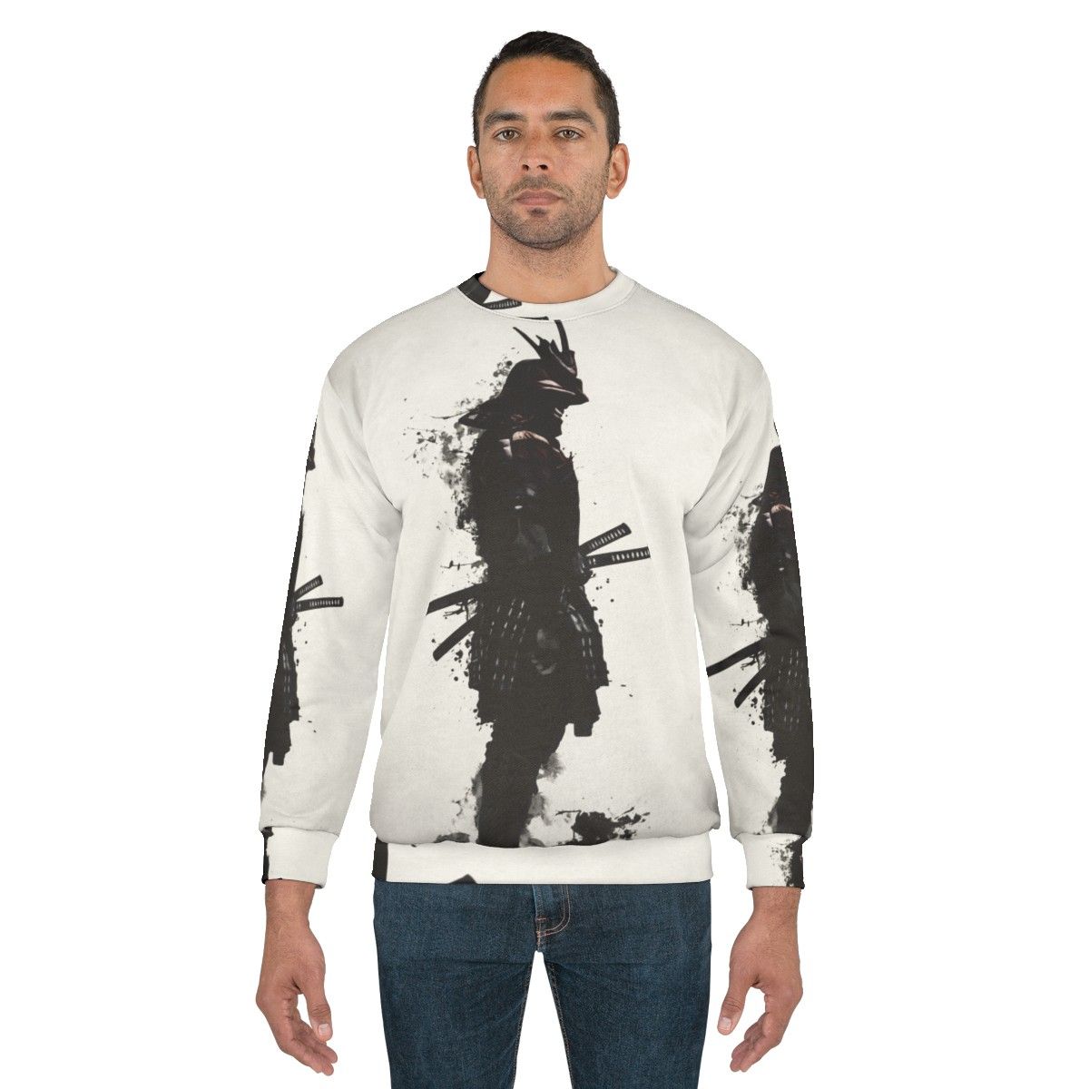 Armored samurai warrior sweatshirt with Japanese katana design - men