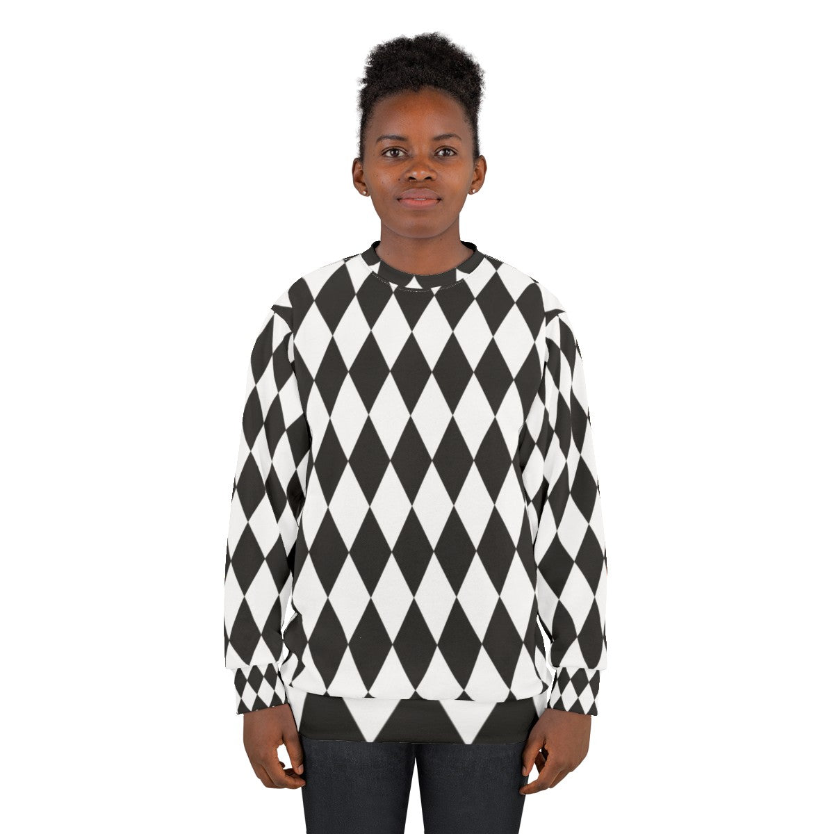 Harlequin diamond pattern black and white sweatshirt - women