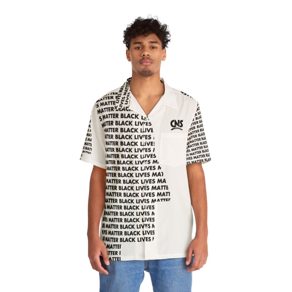 Black Lives Matter (BLM) white Hawaiian shirt - People Front