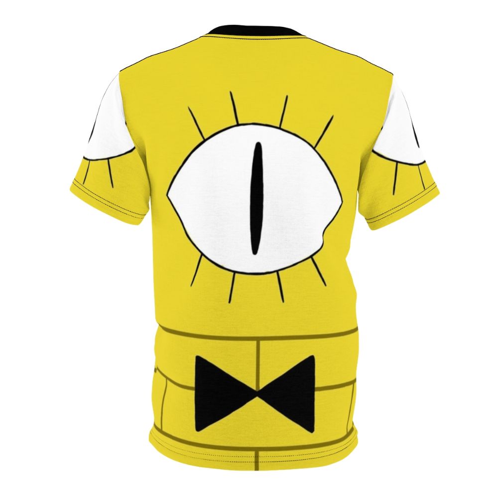 Graphic t-shirt design featuring a mysterious yellow eye, inspired by the character Bill Cipher from the Gravity Falls TV show - Back