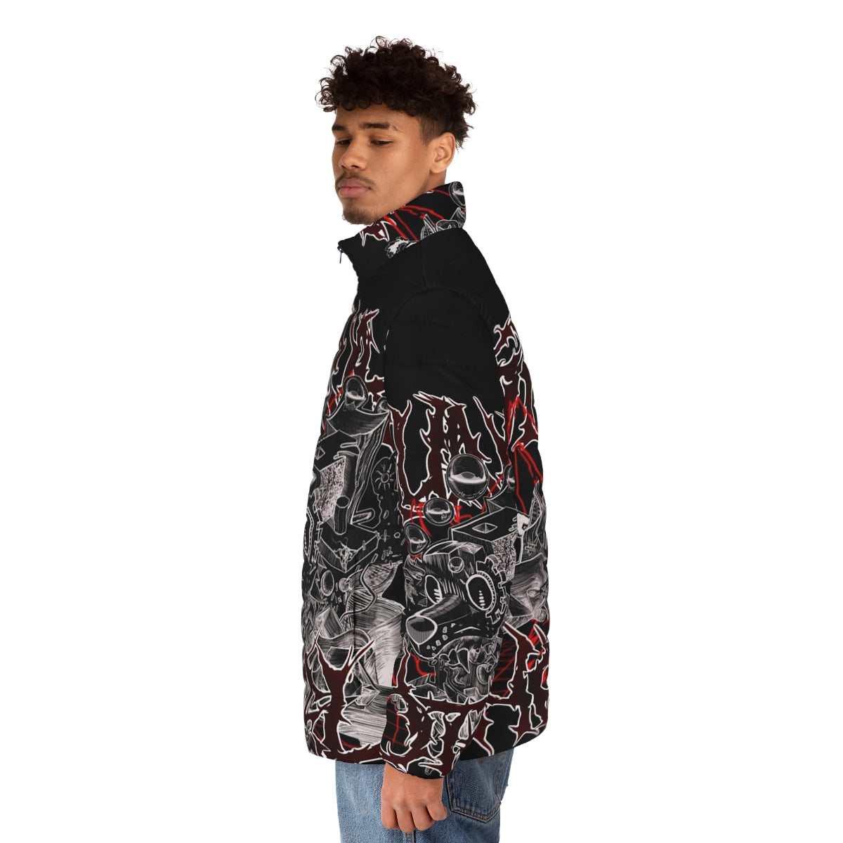 Skunk Hotel Dog Cycle Puffer Jacket with abstract, metal, and punk design - men side left