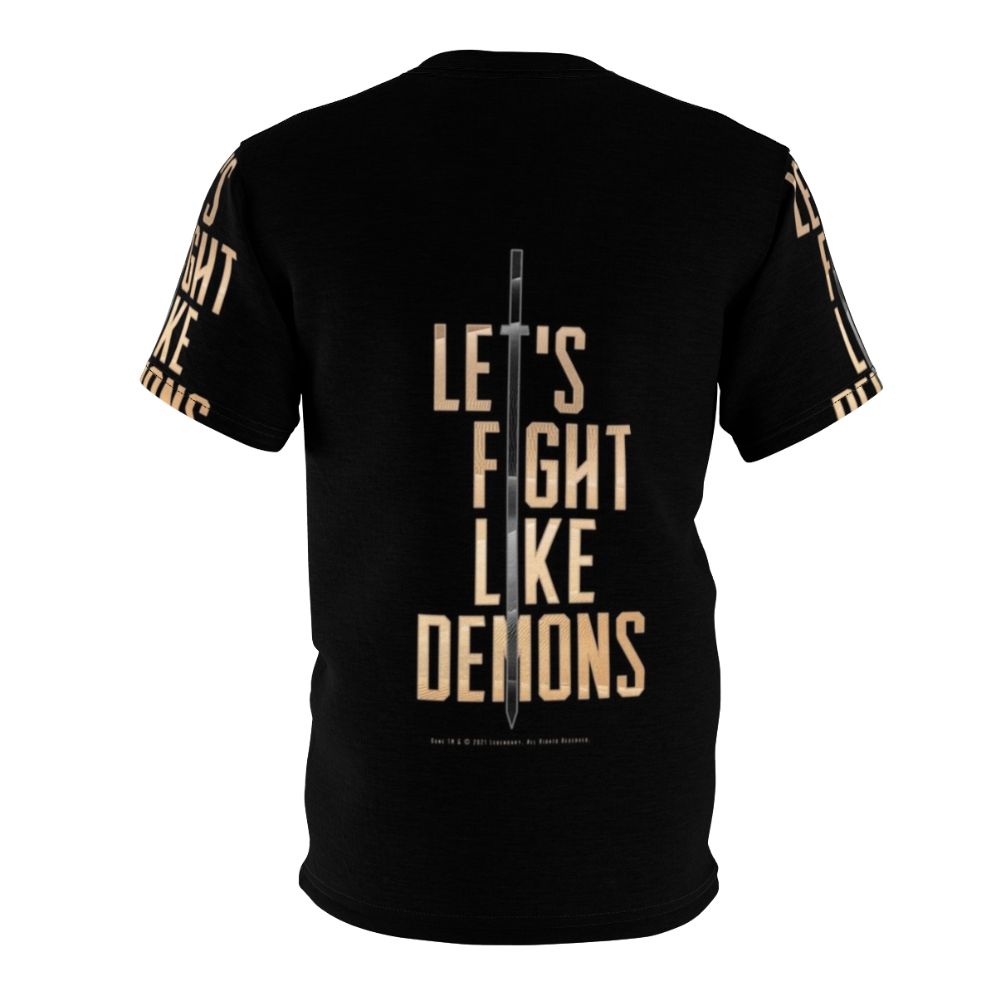 Dune inspired science fiction t-shirt with a fight like demons graphic - Back