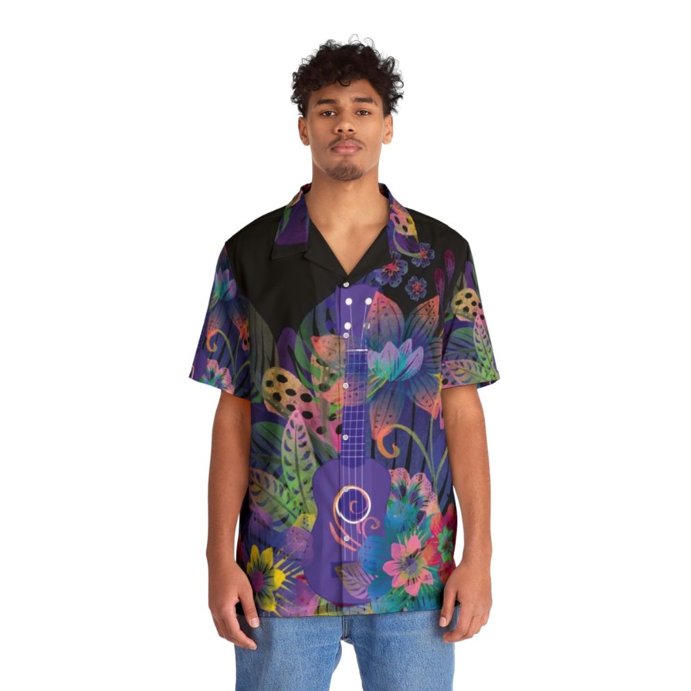 Ukulele-inspired Hawaiian shirt with colorful floral design - People Front