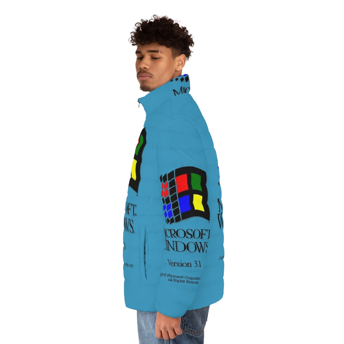 Puffer jacket with Windows 3.1 logo and retro design - men side left