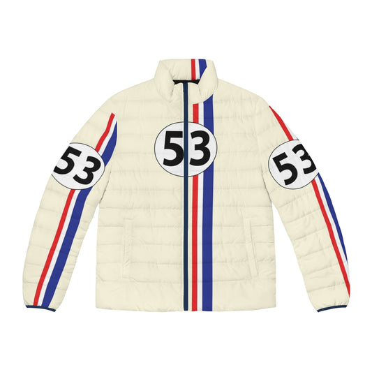 Herbie Number 53 Puffer Jacket with classic racing stripes and number design