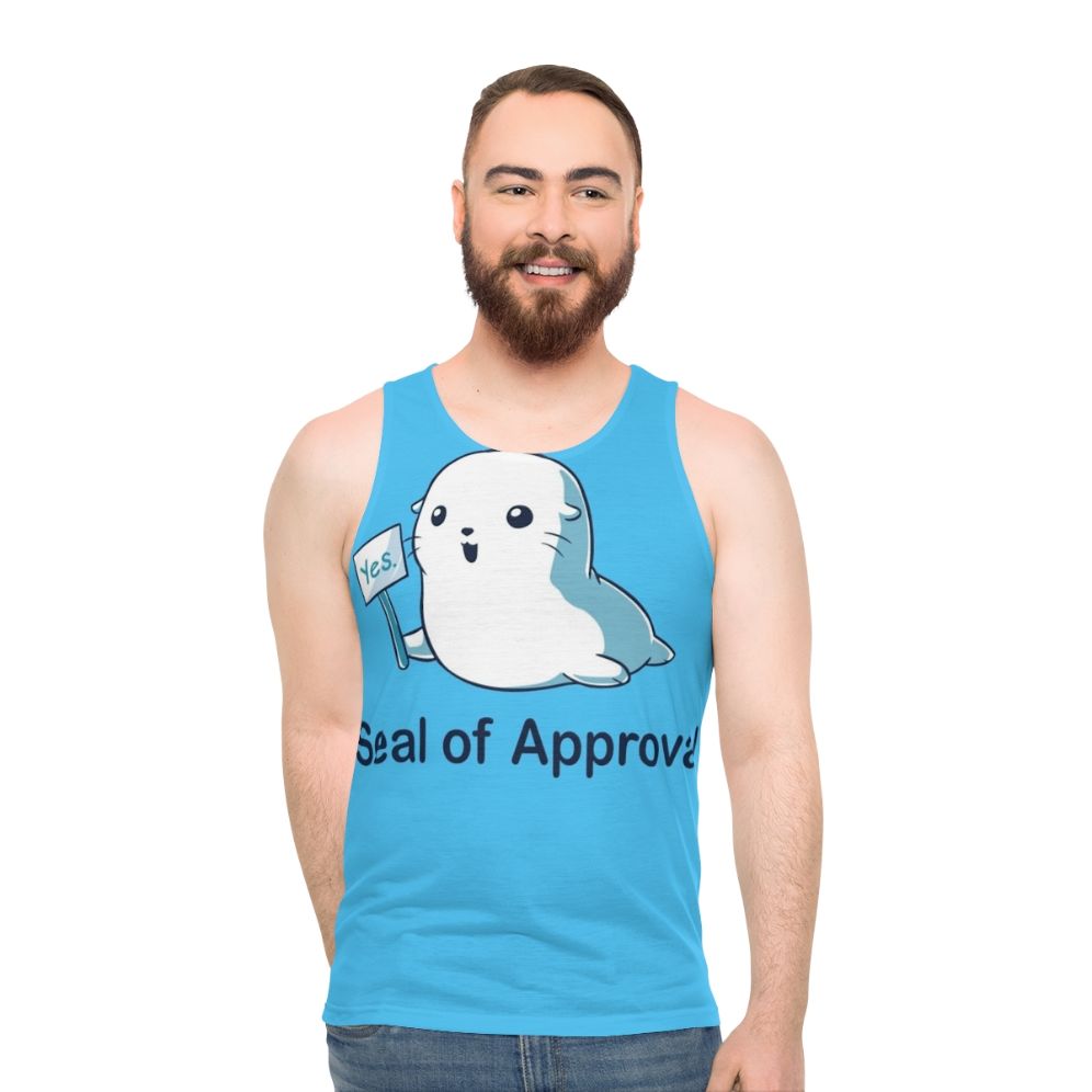 Geeky unisex tank top with seal of approval parody design - men