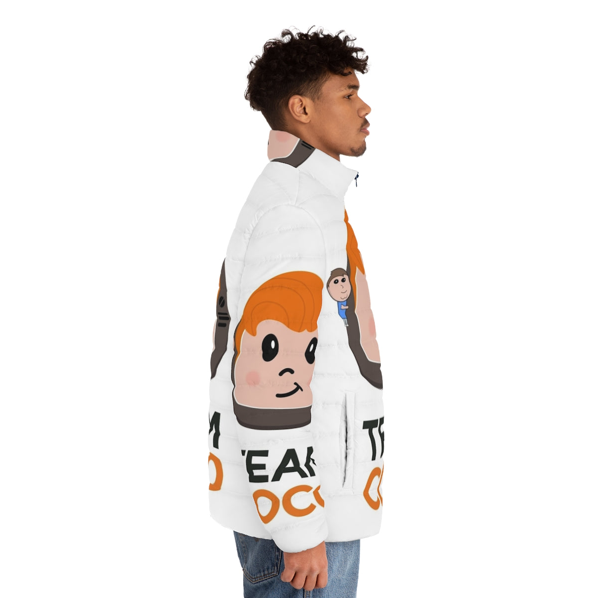 Team Coco Fan Art Puffer Jacket featuring Conan O'Brien design - men side right