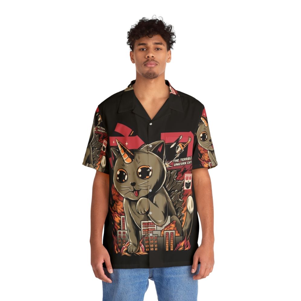 Catzilla Hawaiian Shirt with Cute Cat Kaiju Monster Design - People Front