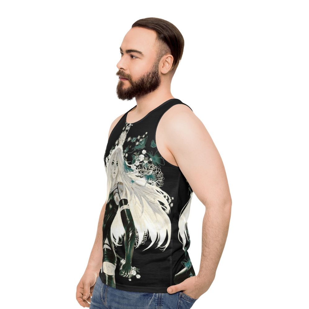 Unisex tank top with butterfly and floral design in a dark, fantasy style - men side