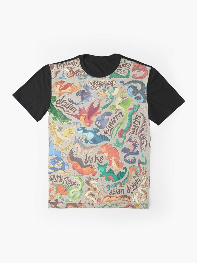 Adorable cartoon mini dragon graphic on a t-shirt for fantasy and dragon lovers - Flat lay