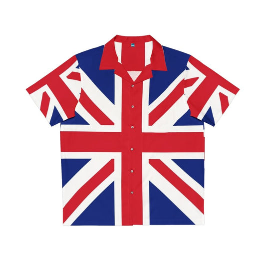 Colorful Hawaiian shirt featuring the United Kingdom (UK) flag