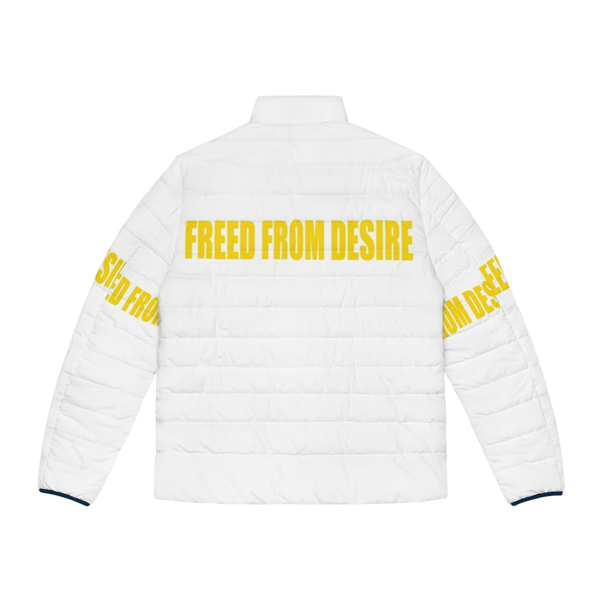 Model wearing a "Freed From Desire" 90s inspired puffer jacket - Back