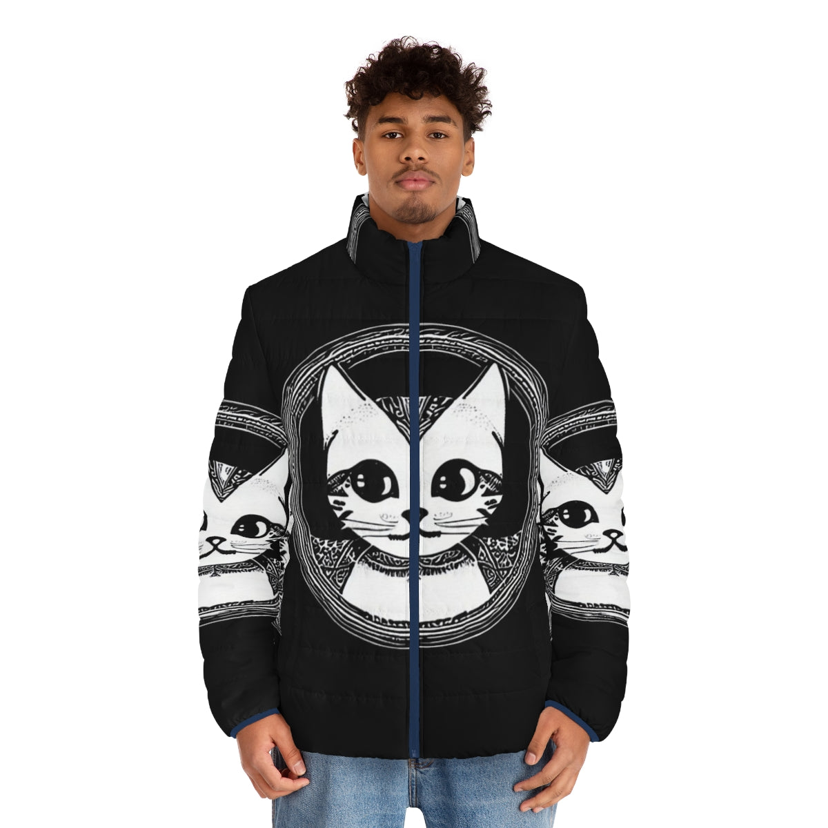 Legendary Cat Circular Logo Puffer Jacket with Hydro NFT Design - men front