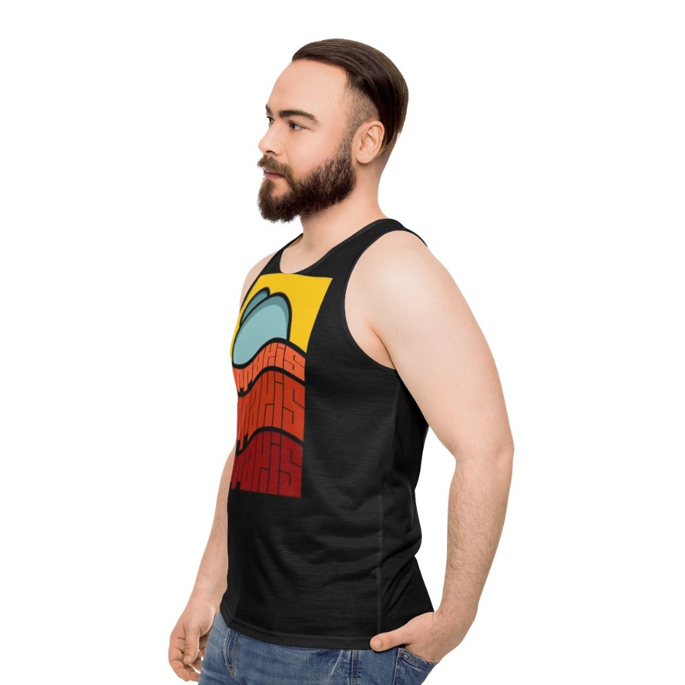 Dune movie inspired unisex tank top with Arrakis poster design - men side