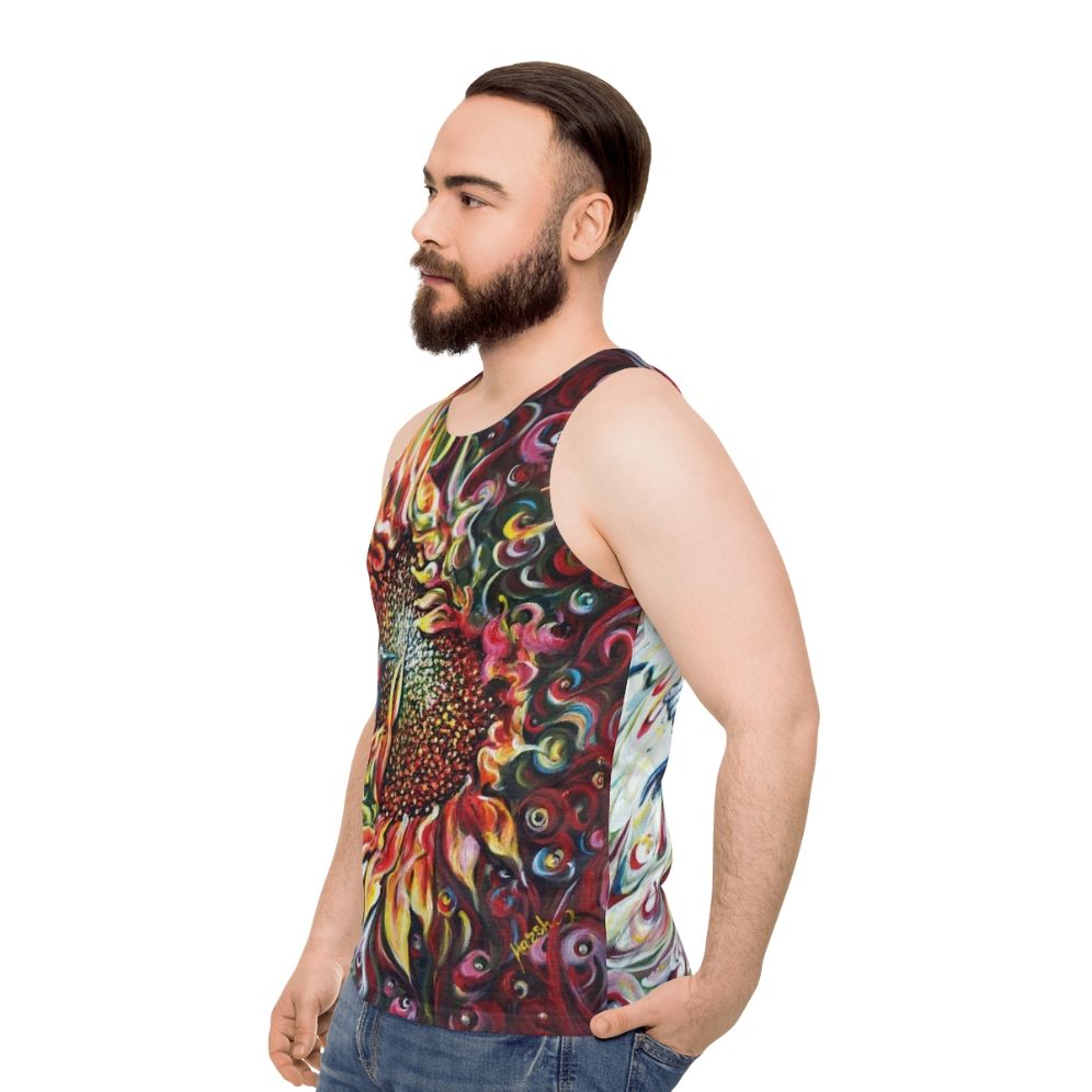 Sunflowers and hummingbird unisex tank top - men side