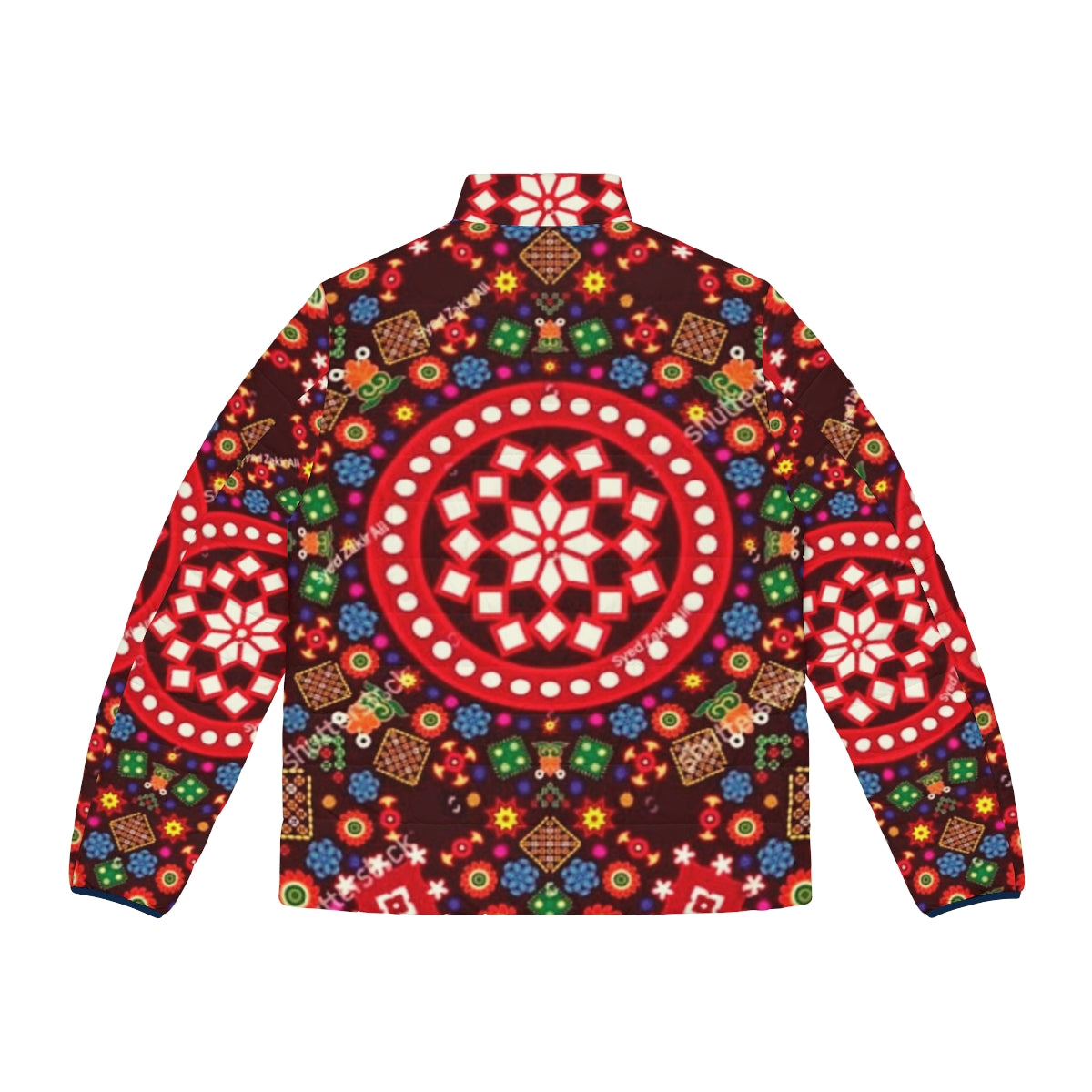 Sindhi culture design puffer jacket featuring traditional artwork - Back