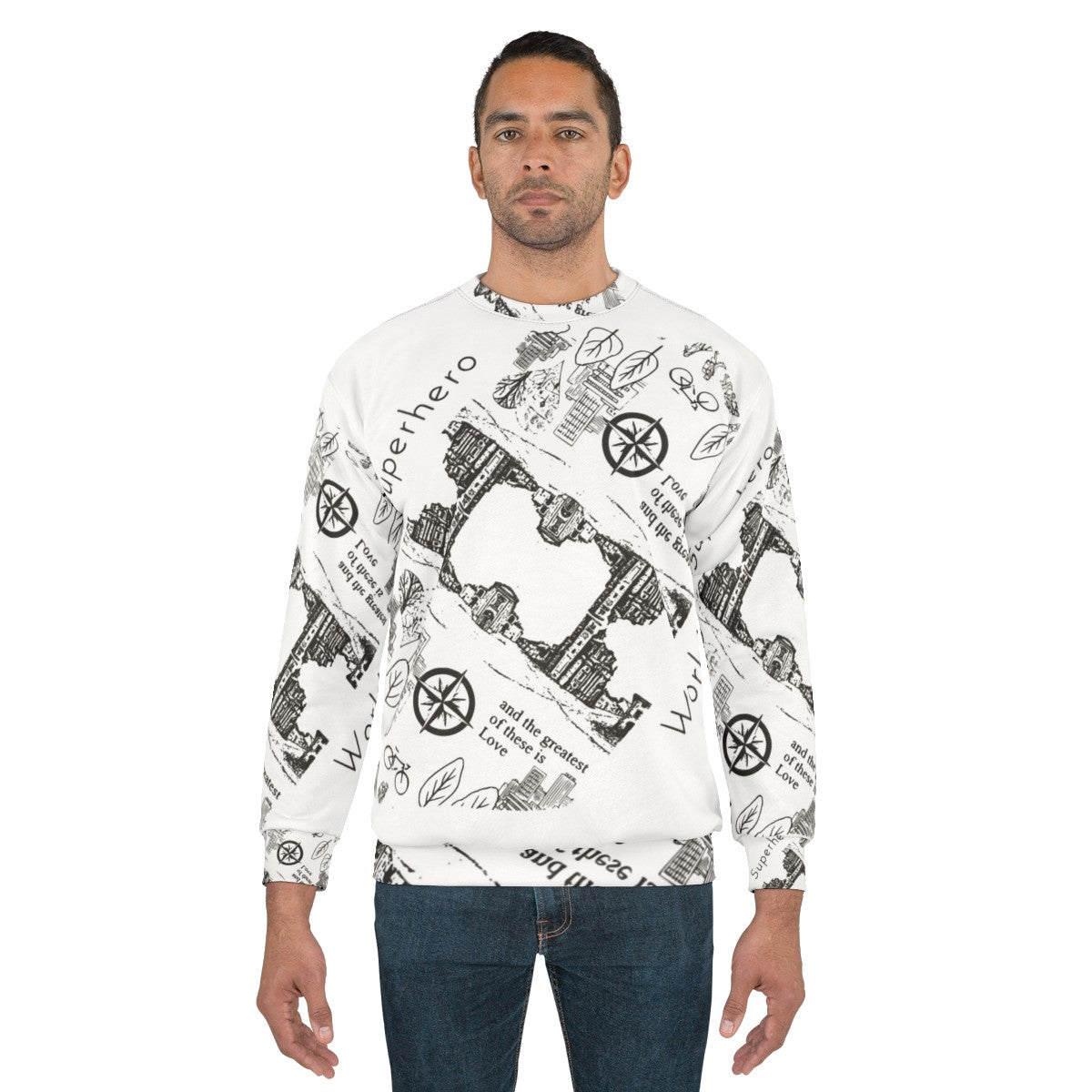 Superhero Worlds Dimensional Sweatshirt featuring a cinematic superhero graphic - men