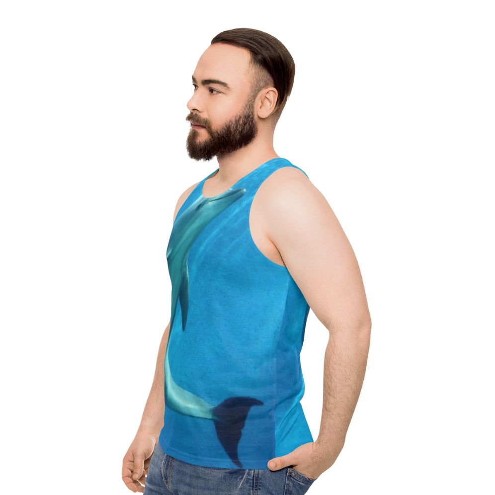 Dolphin unisex tank top with vibrant colors and nature-inspired design - men side