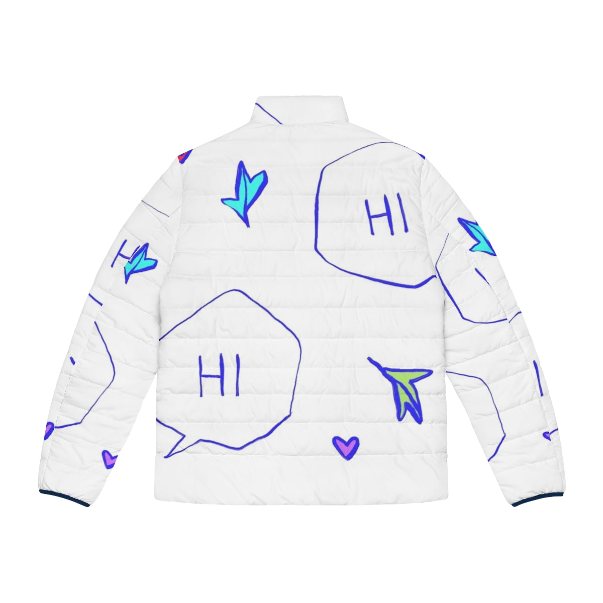 Heartstopper Hi Quote Puffer Jacket with Cute Fanart Design - Back