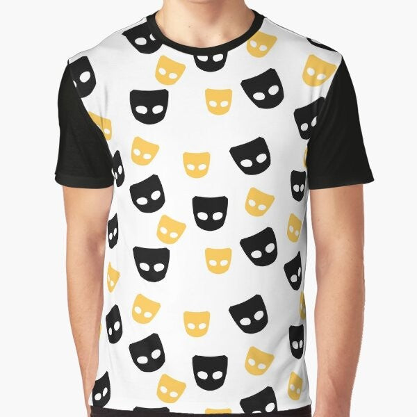 Grindr Pride Graphic T-Shirt featuring a colorful pattern design