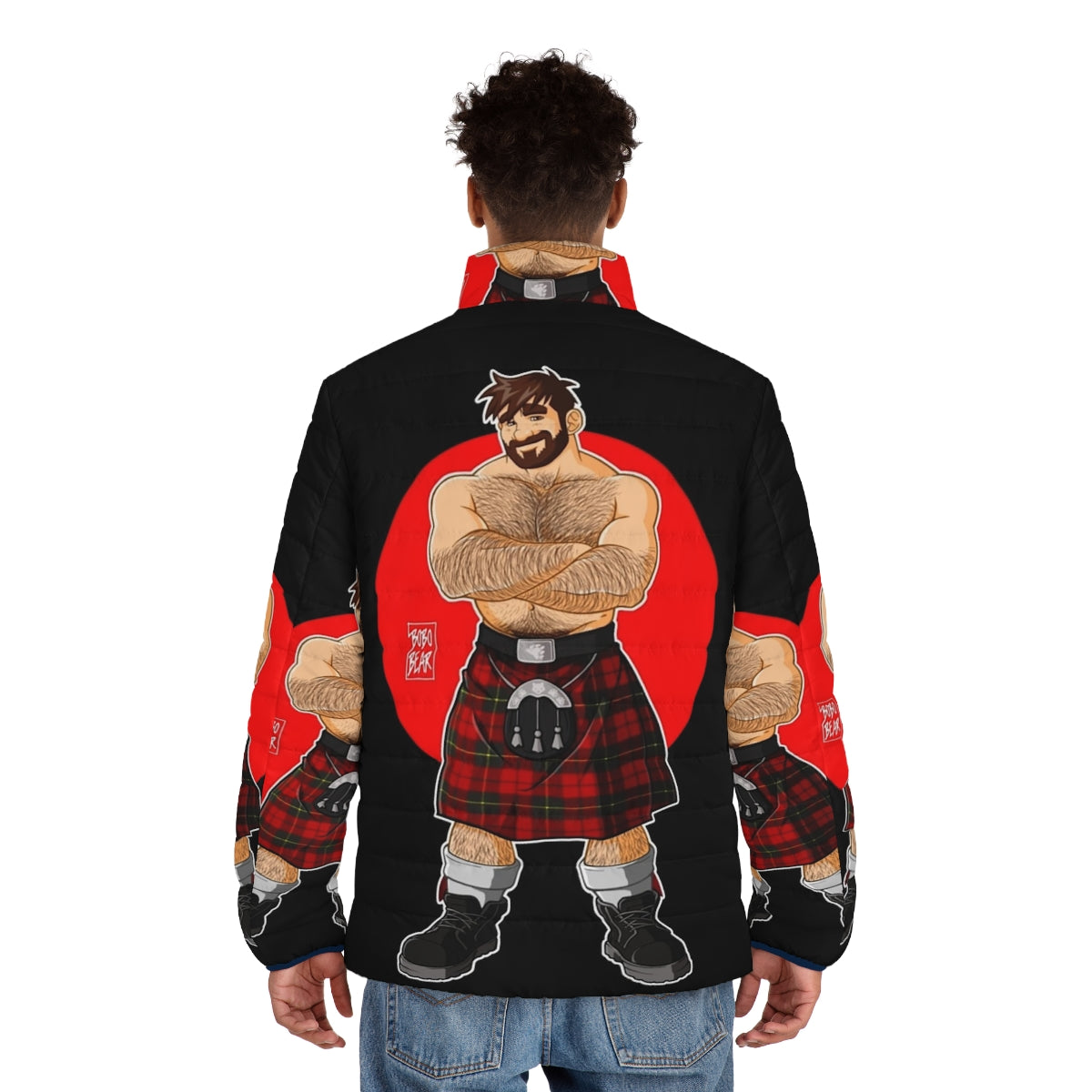 A cozy puffer jacket featuring a bear pride design, perfect for the gay bear lifestyle. - men back